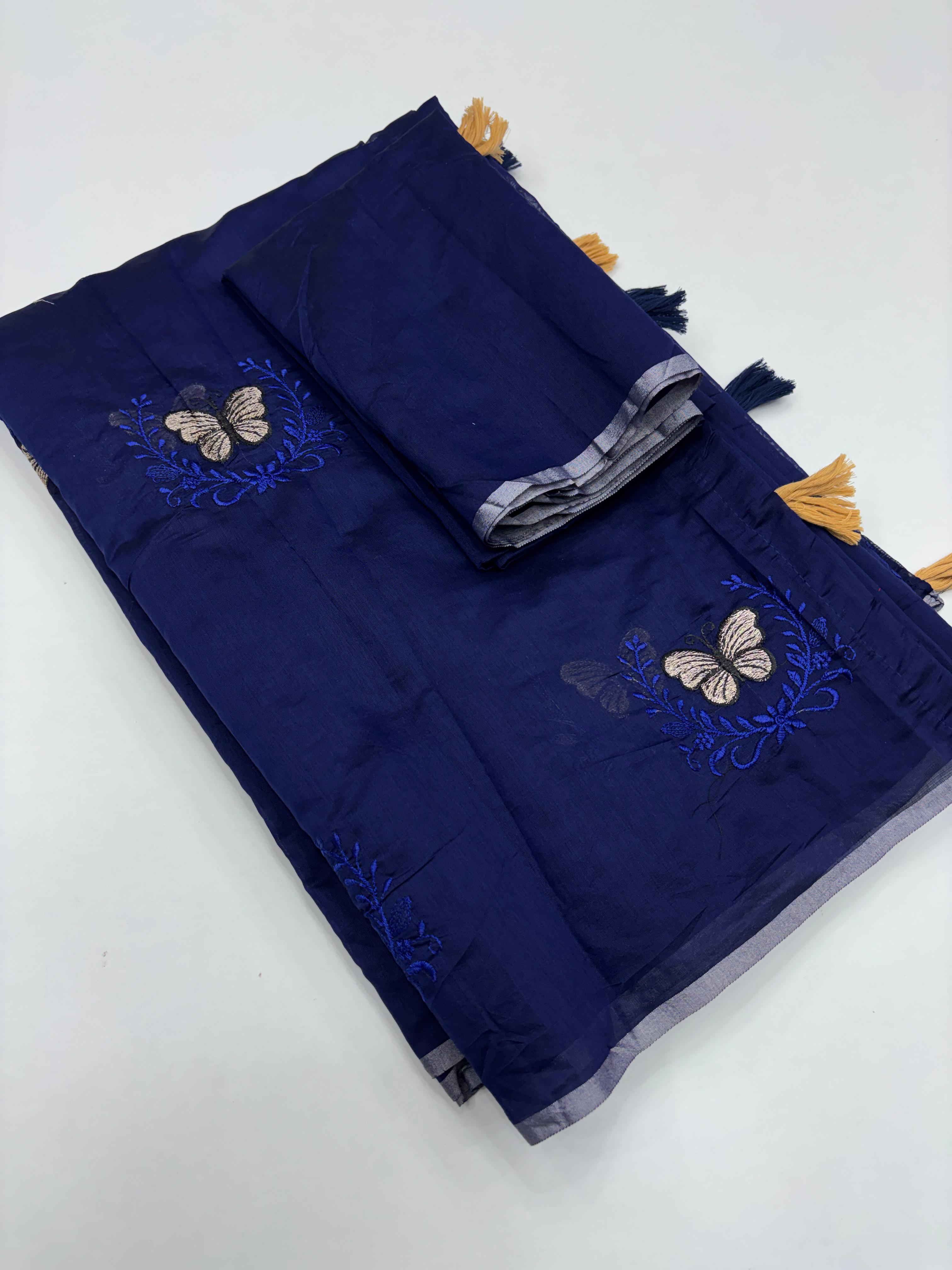 Divine Function Wear Soft Chanderi Cotton Silk Butterfly Design Embroidery n Tussels Work Fancy Saree