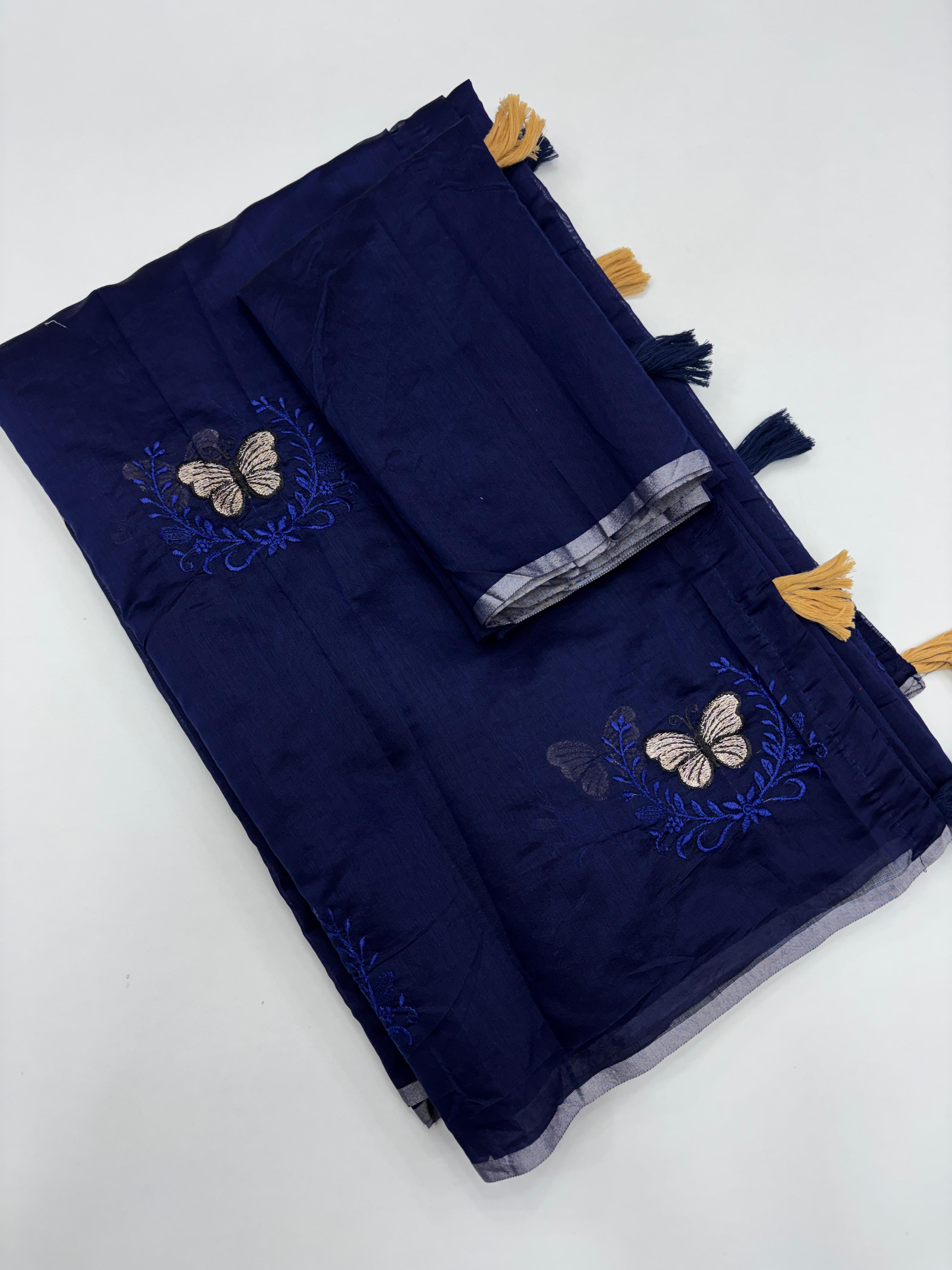 Divine Function Wear Soft Chanderi Cotton Silk Butterfly Design Embroidery n Tussels Work Fancy Saree