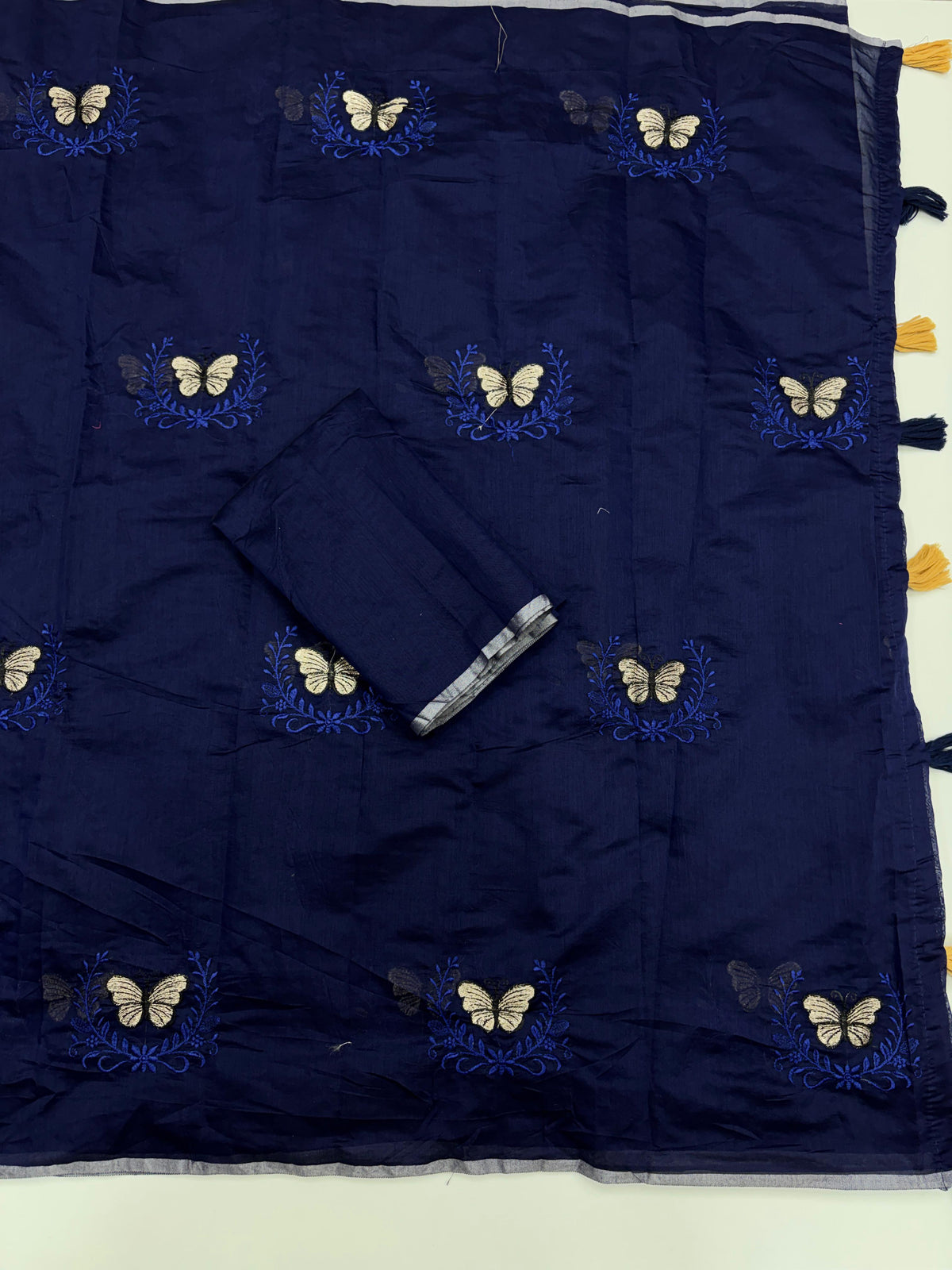 Divine Function Wear Soft Chanderi Cotton Silk Butterfly Design Embroidery n Tussels Work Fancy Saree