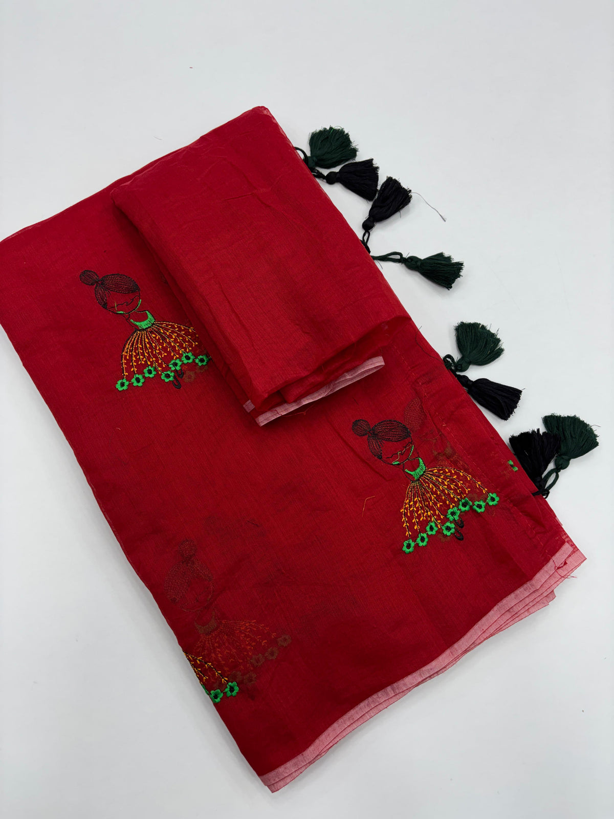 New Function Wear Chanderi Cotton Embroidery n Tussels Work Fancy Designer Saree With Blouse Piece