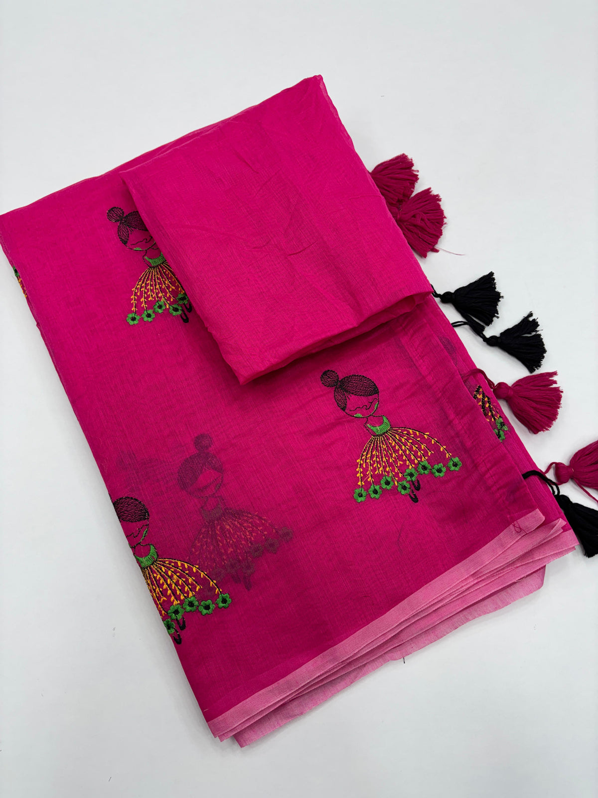 New Function Wear Chanderi Cotton Embroidery n Tussels Work Fancy Designer Saree With Blouse Piece