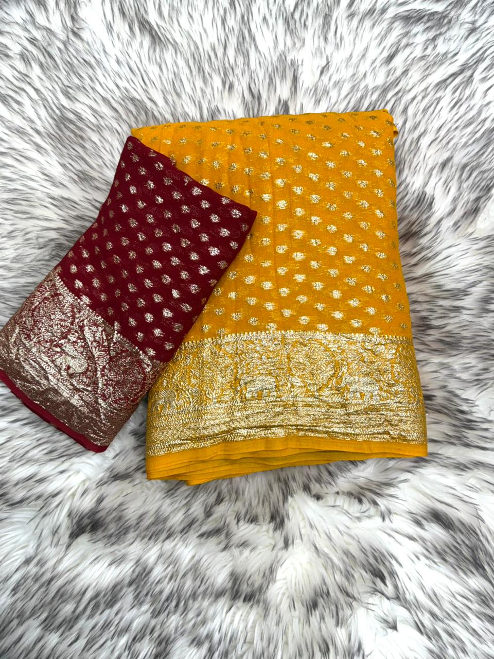 New Wedding Wear Viscose Georgette Jacquard Zari Work Fancy Designer Saree