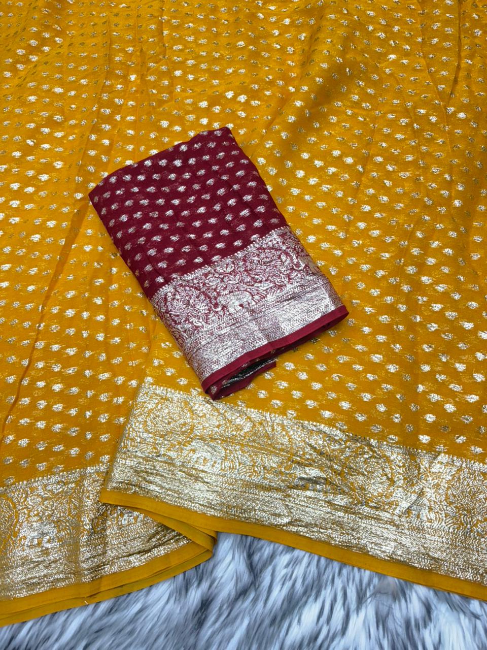 New Wedding Wear Viscose Georgette Jacquard Zari Work Fancy Designer Saree