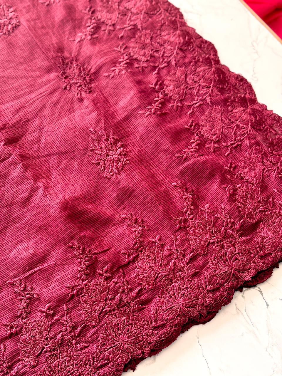 New Partywear Soft Kota Doriya Embrodiered Thread n Cut Work Fancy Designer Saree With Blouse