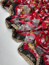 Load image into Gallery viewer, New Wedding Wear Pure Mangalkari Viscouse Silk Print Weaving n Sequence Lace Work Fancy Designer Saree
