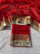 Load image into Gallery viewer, Charismatic Festive Wear Banarasi Tissue Silk Jacquard n Mirror lace Work Fancy Designer Saree
