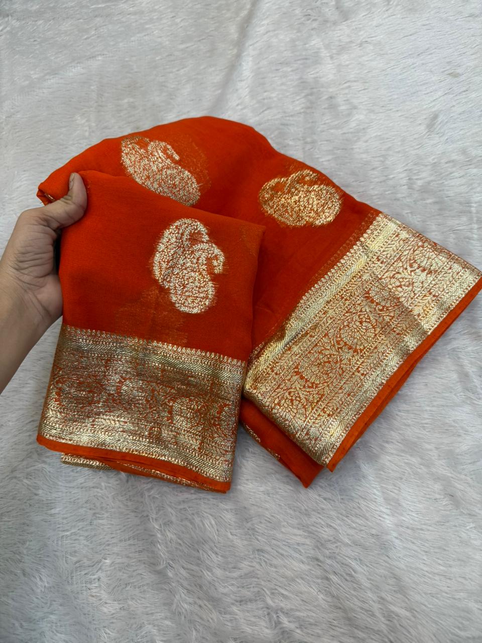 New Festival Wear Viscose Georgette Jacquard Weaving Work Fancy Designer Saree With Blouse