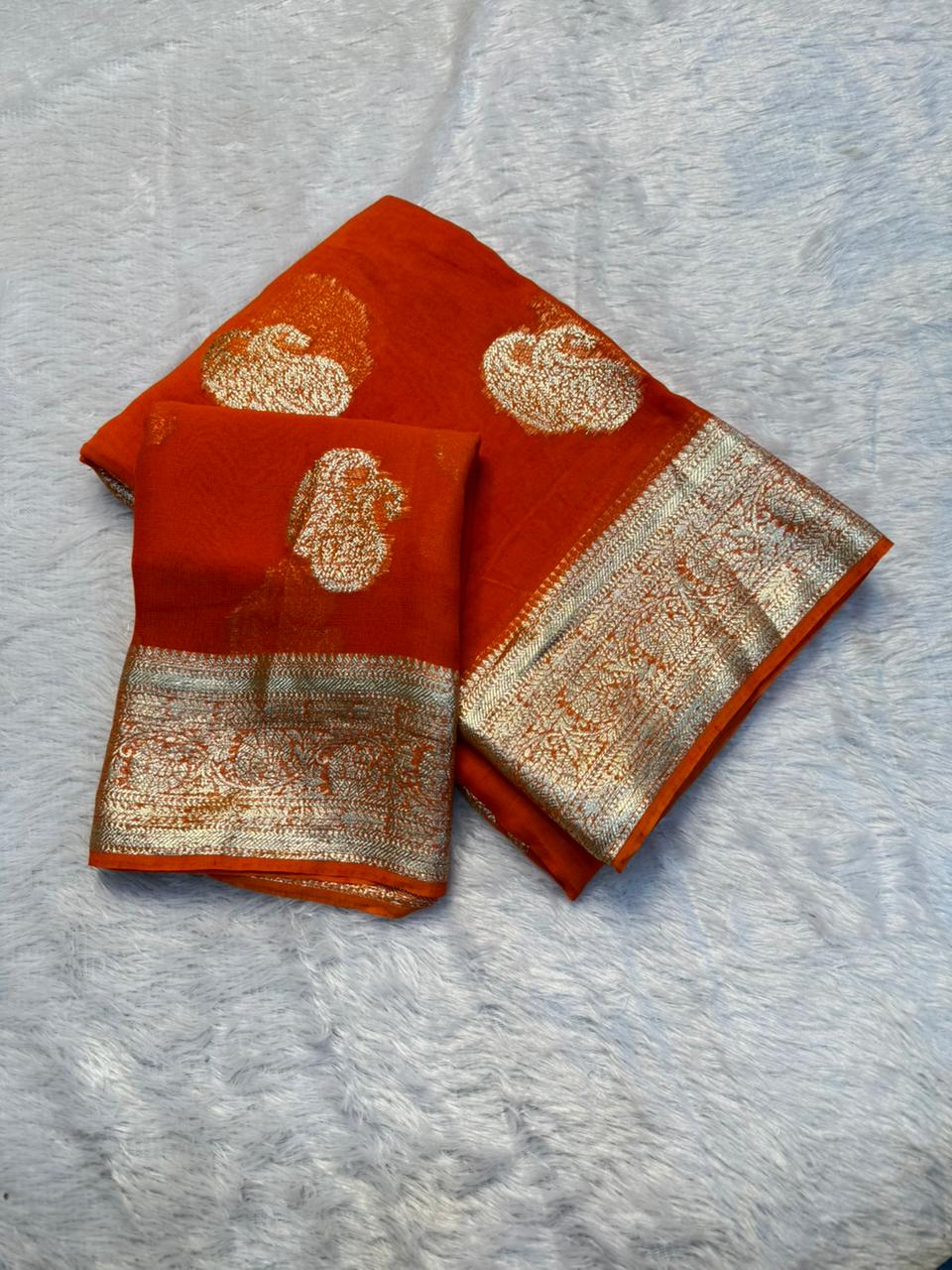 New Festival Wear Viscose Georgette Jacquard Weaving Work Fancy Designer Saree With Blouse