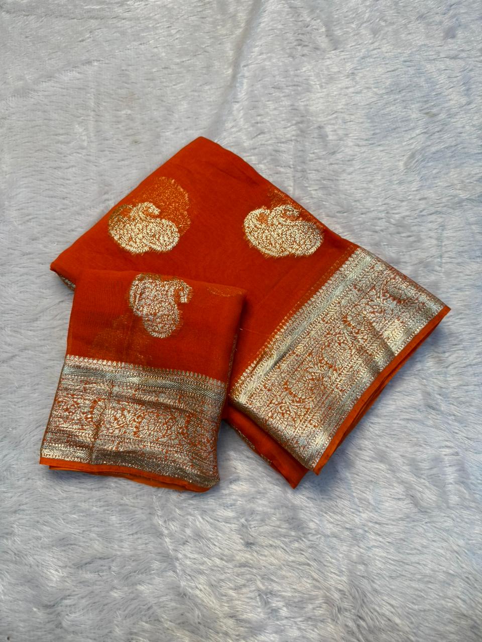 New Festival Wear Viscose Georgette Jacquard Weaving Work Fancy Designer Saree With Blouse