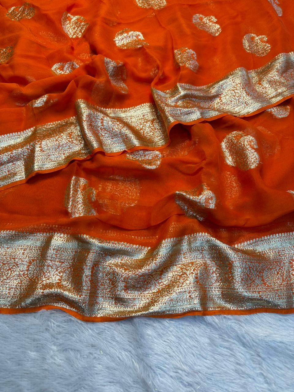 New Festival Wear Viscose Georgette Jacquard Weaving Work Fancy Designer Saree With Blouse