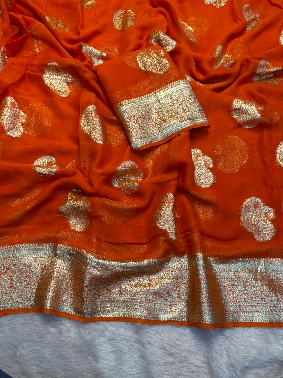New Festival Wear Viscose Georgette Jacquard Weaving Work Fancy Designer Saree With Blouse