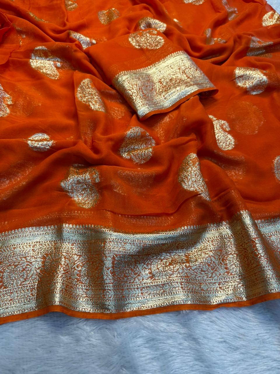 New Festival Wear Viscose Georgette Jacquard Weaving Work Fancy Designer Saree With Blouse