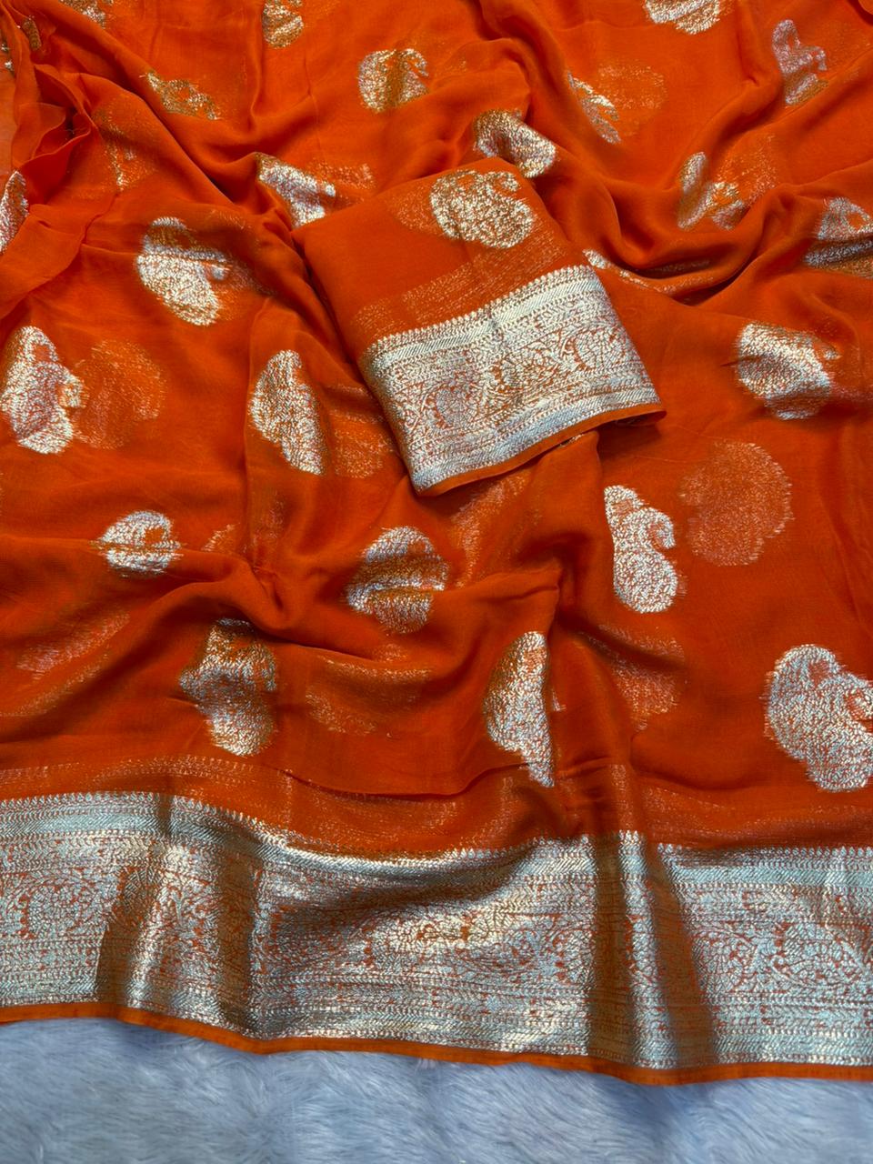 New Festival Wear Viscose Georgette Jacquard Weaving Work Fancy Designer Saree With Blouse