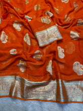 Load image into Gallery viewer, New Festival Wear Viscose Georgette Jacquard Weaving Work Fancy Designer Saree With Blouse
