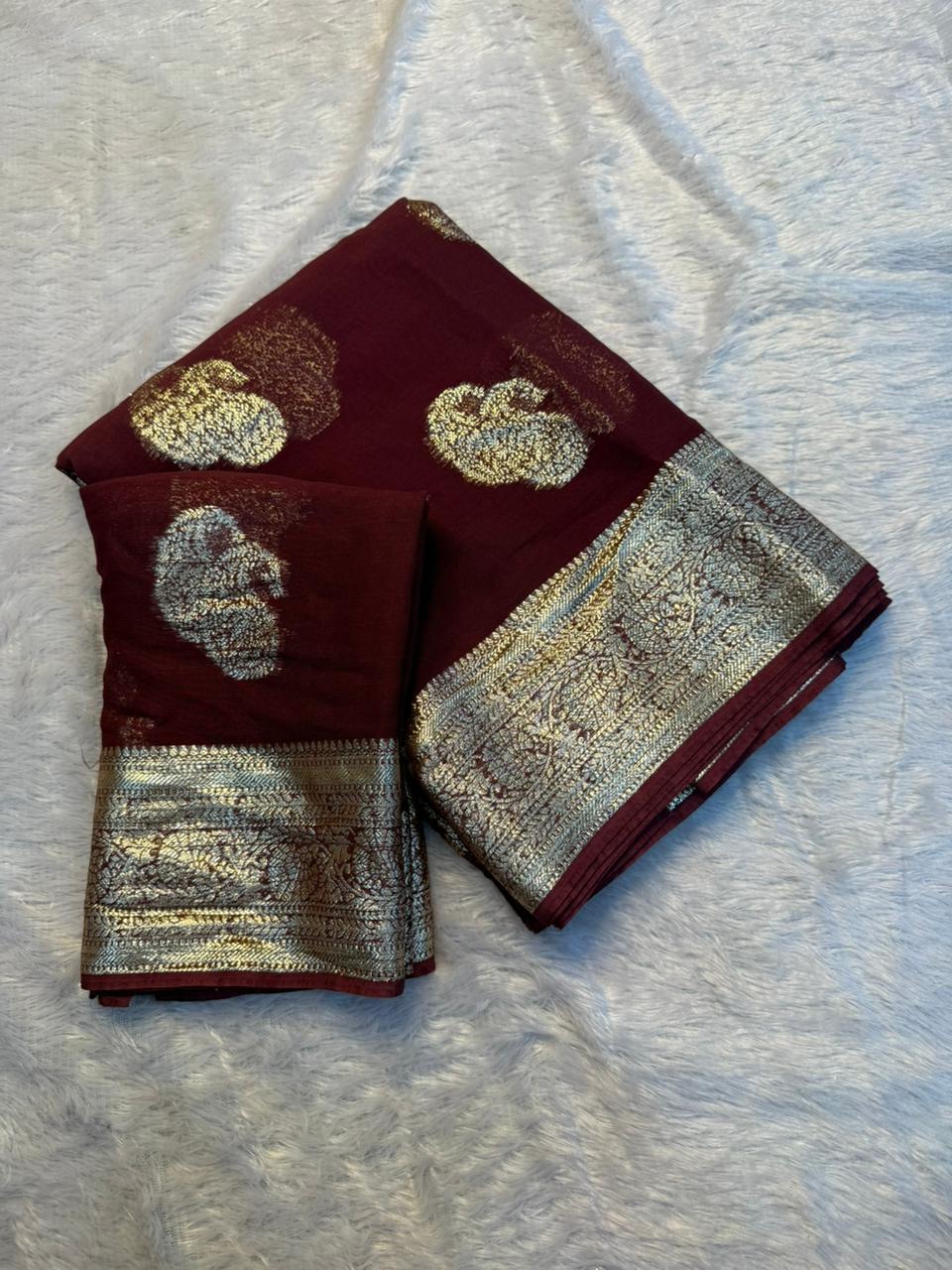 New Festival Wear Viscose Georgette Jacquard Weaving Work Fancy Designer Saree With Blouse