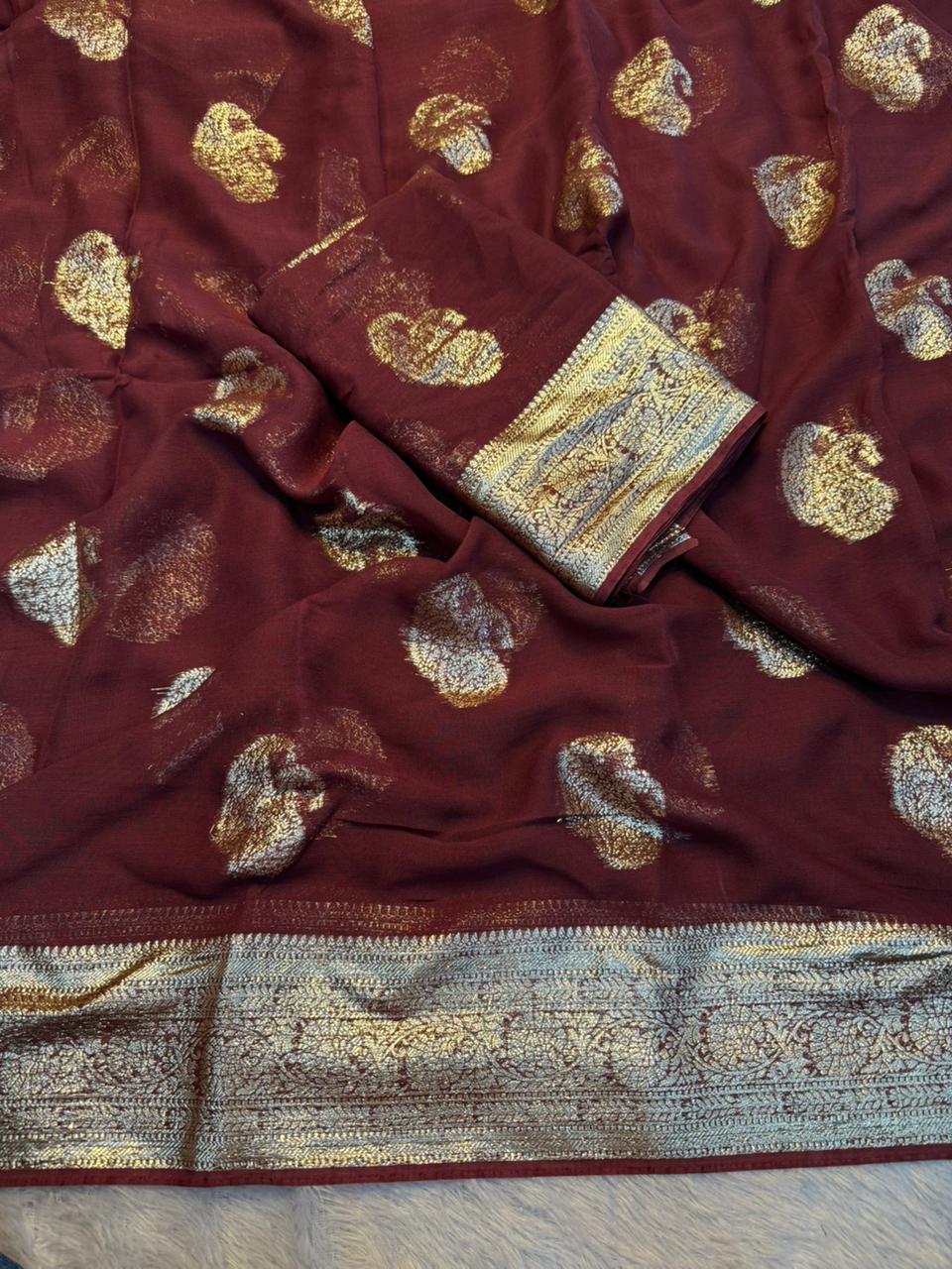 New Festival Wear Viscose Georgette Jacquard Weaving Work Fancy Designer Saree With Blouse