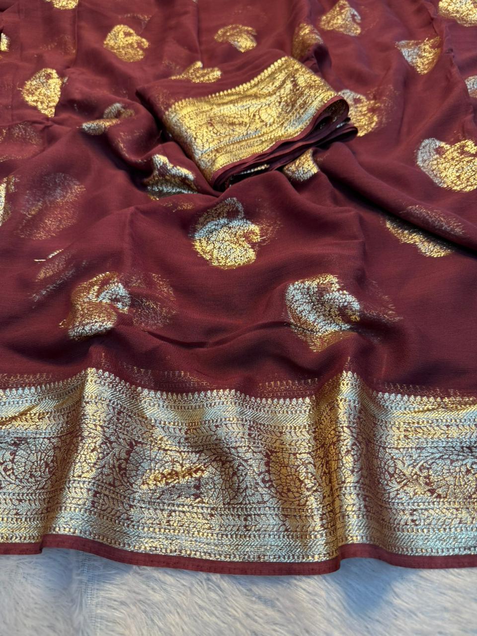 New Festival Wear Viscose Georgette Jacquard Weaving Work Fancy Designer Saree With Blouse
