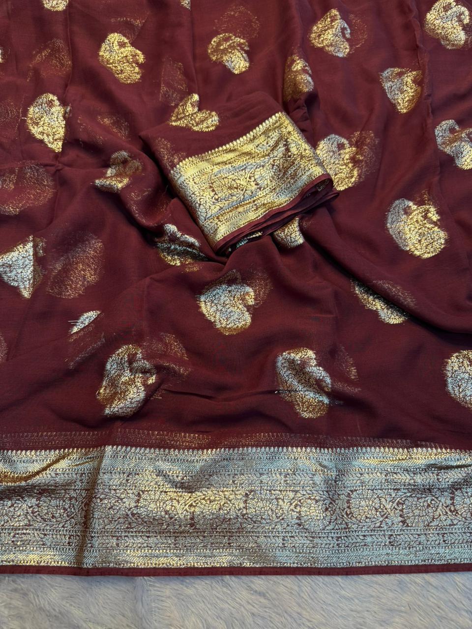 New Festival Wear Viscose Georgette Jacquard Weaving Work Fancy Designer Saree With Blouse