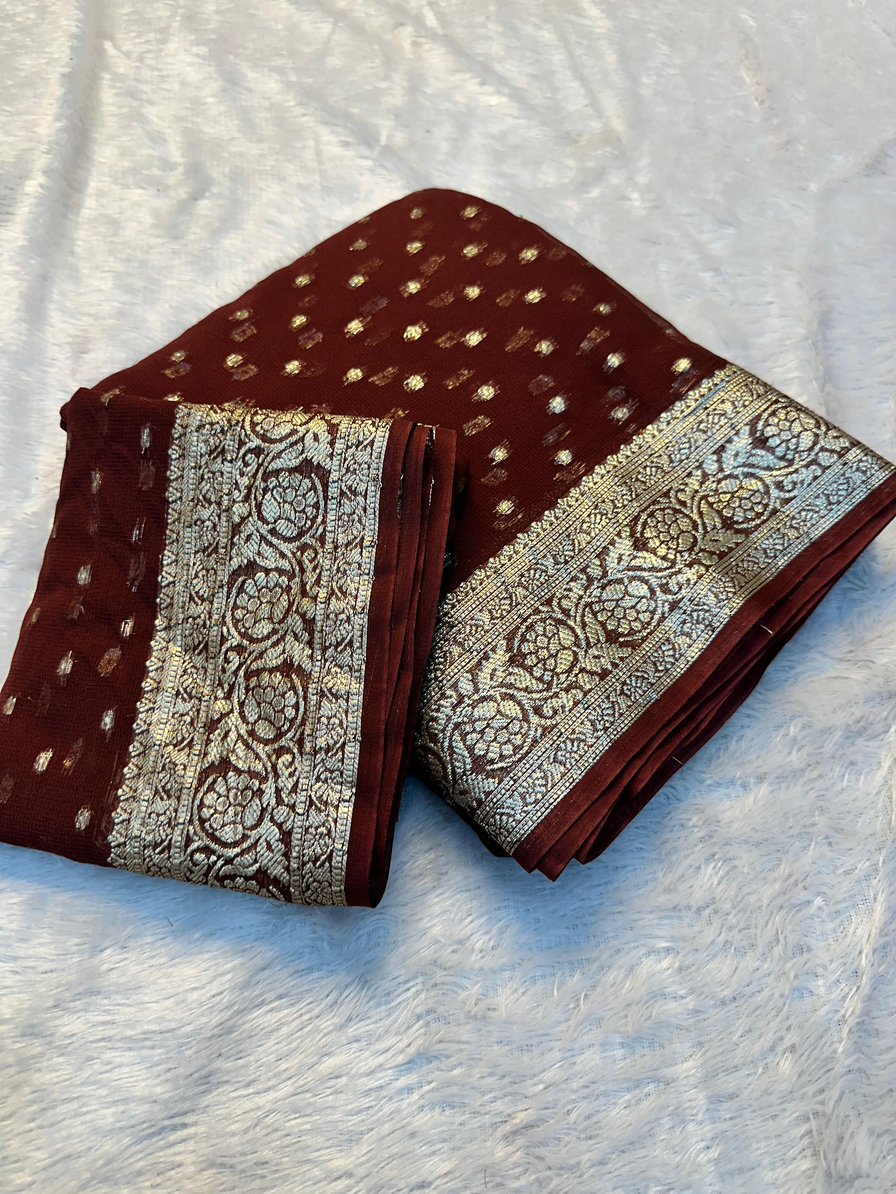 Gorgeous Festive Wear Viscose Georgette Jacquard Zari Weaving Work Fancy Designer Saree