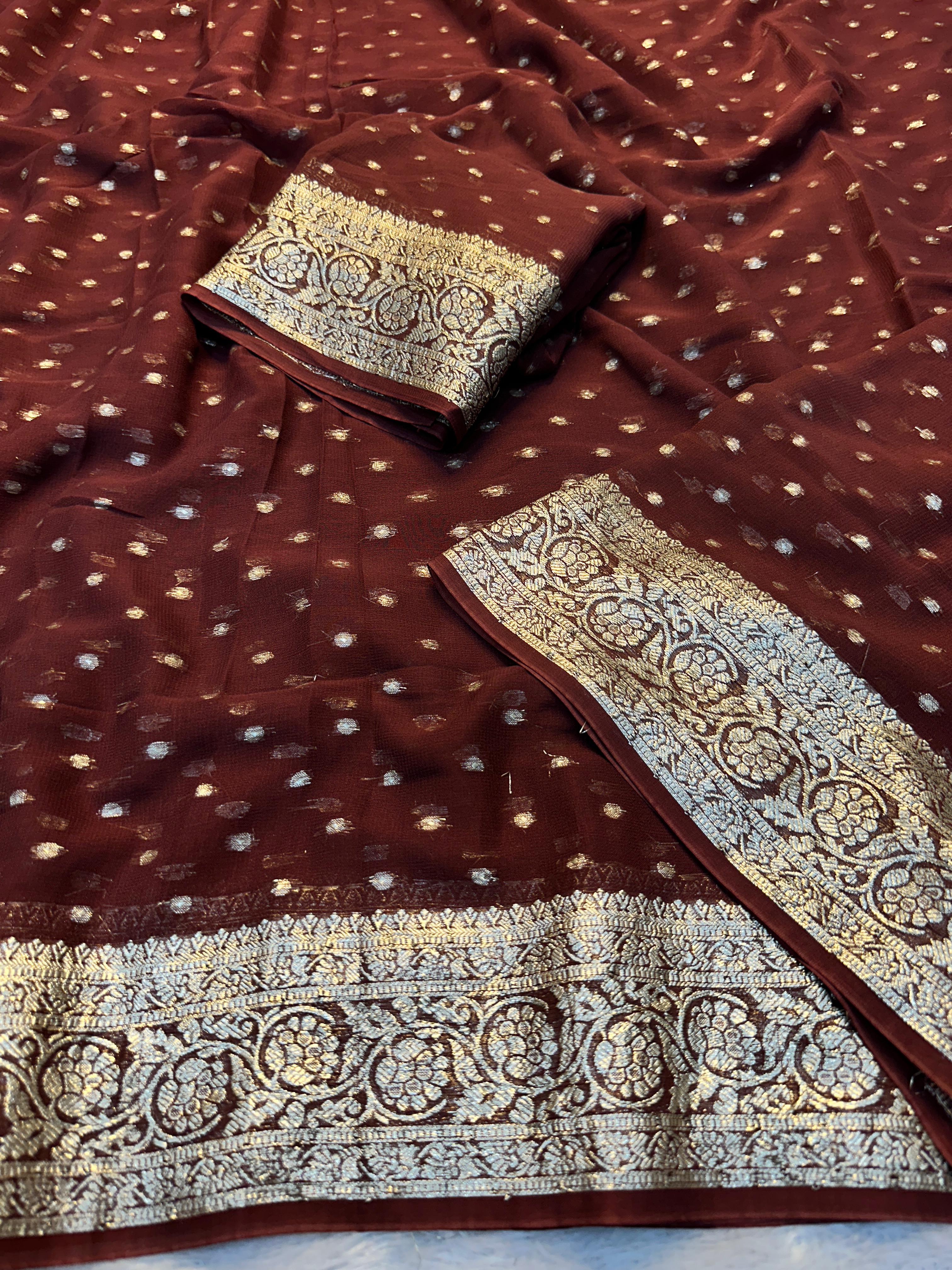 Gorgeous Festive Wear Viscose Georgette Jacquard Zari Weaving Work Fancy Designer Saree