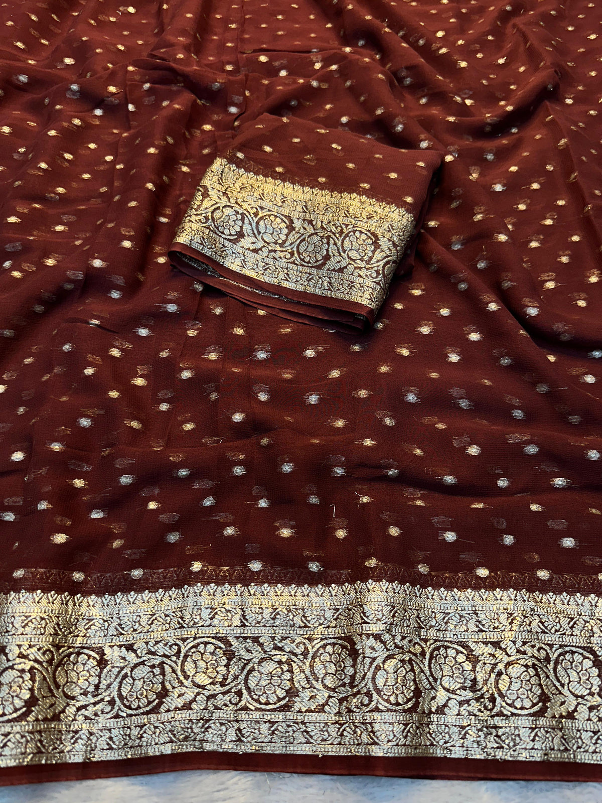 Gorgeous Festive Wear Viscose Georgette Jacquard Zari Weaving Work Fancy Designer Saree