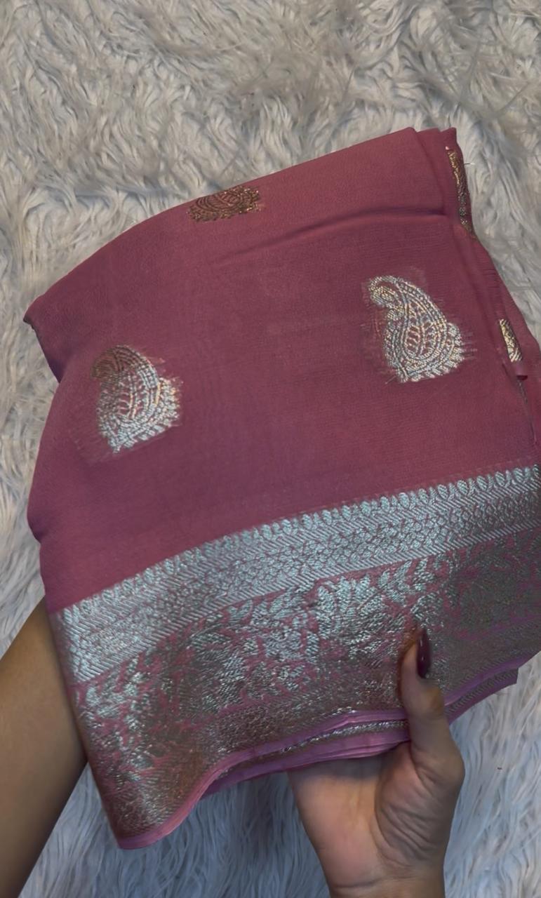 Desiring Viscose Georgette Jacquard Zari Work Saree With Staggering Blouse Piece