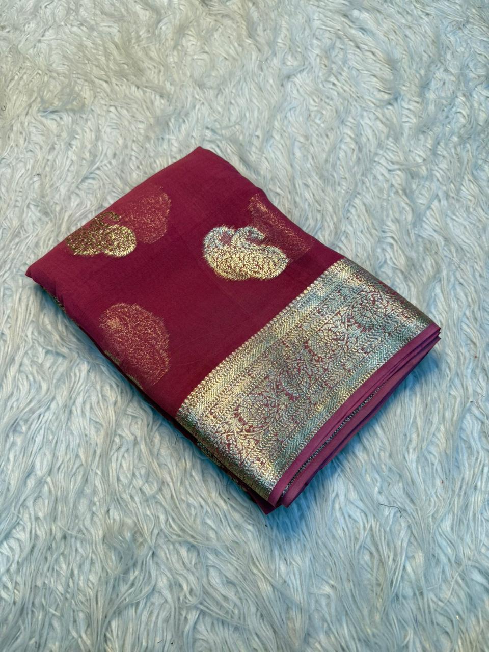 New Festival Wear Viscose Georgette Jacquard Weaving Work Fancy Designer Saree With Blouse