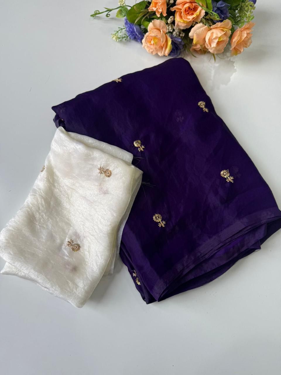 New Partywear Space Silk Fabric Sequence Emboridery Work Fancy Designer Saree With Blouse