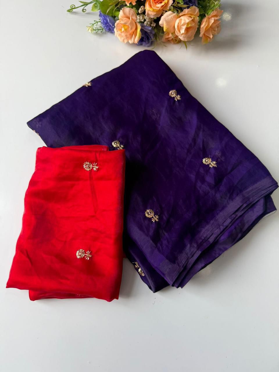 New Partywear Space Silk Fabric Sequence Emboridery Work Fancy Designer Saree With Blouse