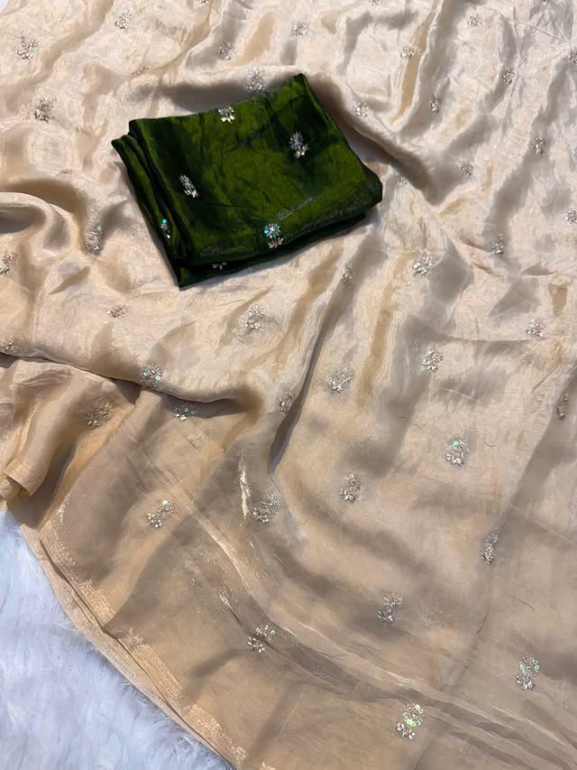 New Partywear Space Silk Fabric Sequence Emboridery Work Fancy Designer Saree With Blouse