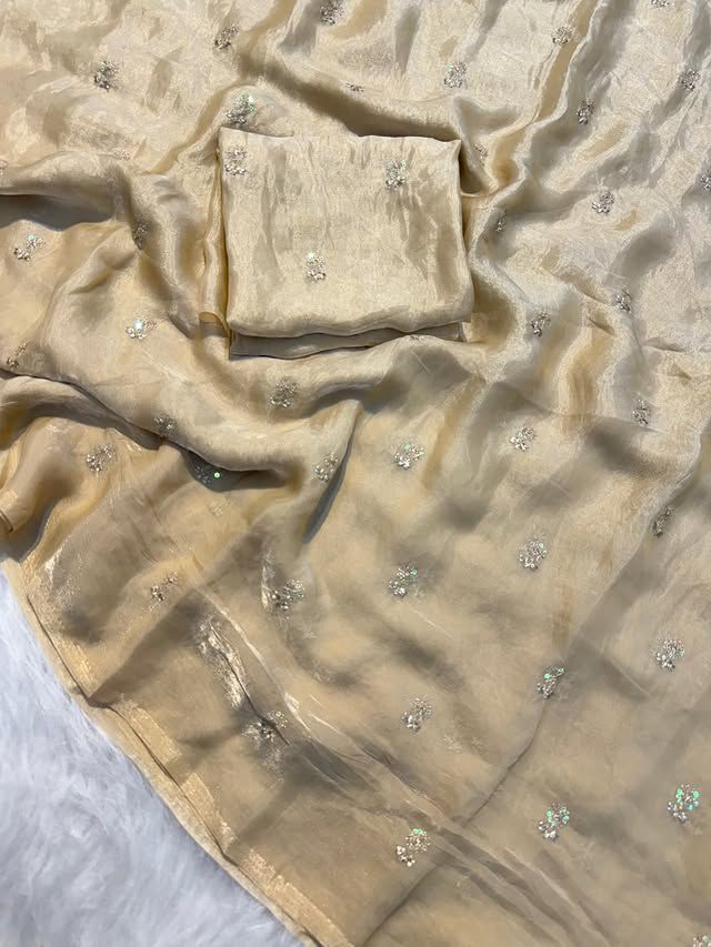 New Partywear Space Silk Fabric Sequence Emboridery Work Fancy Designer Saree With Blouse