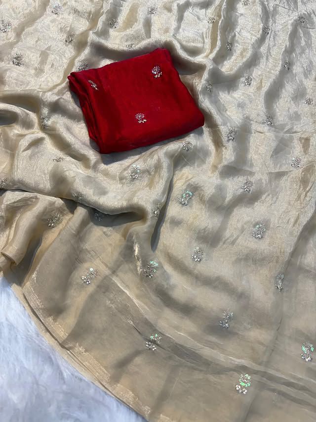 New Partywear Space Silk Fabric Sequence Emboridery Work Fancy Designer Saree With Blouse