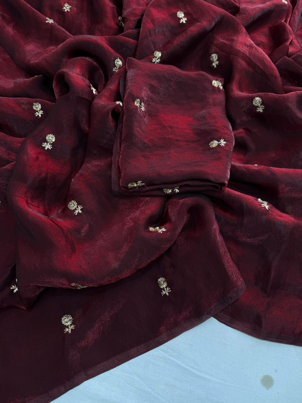 New Partywear Space Silk Fabric Sequence Emboridery Work Fancy Designer Saree With Blouse