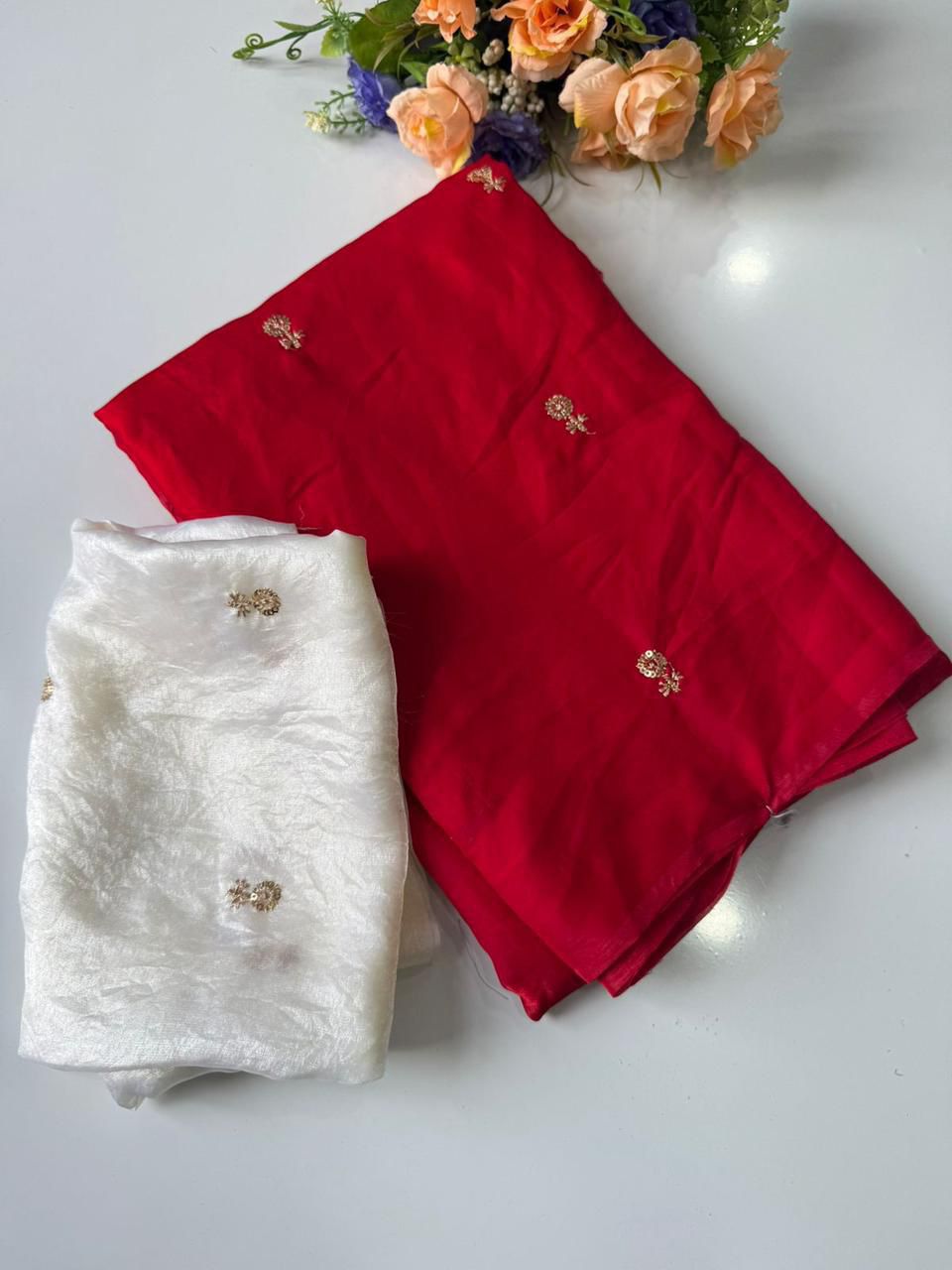 New Partywear Space Silk Fabric Sequence Emboridery Work Fancy Designer Saree With Blouse