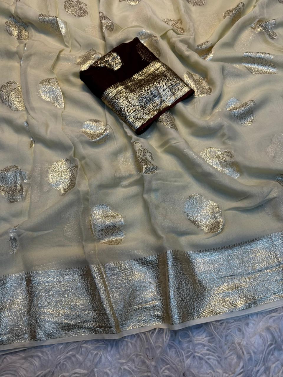New Festival Wear Viscose Georgette Jacquard Weaving Work Fancy Designer Saree With Blouse