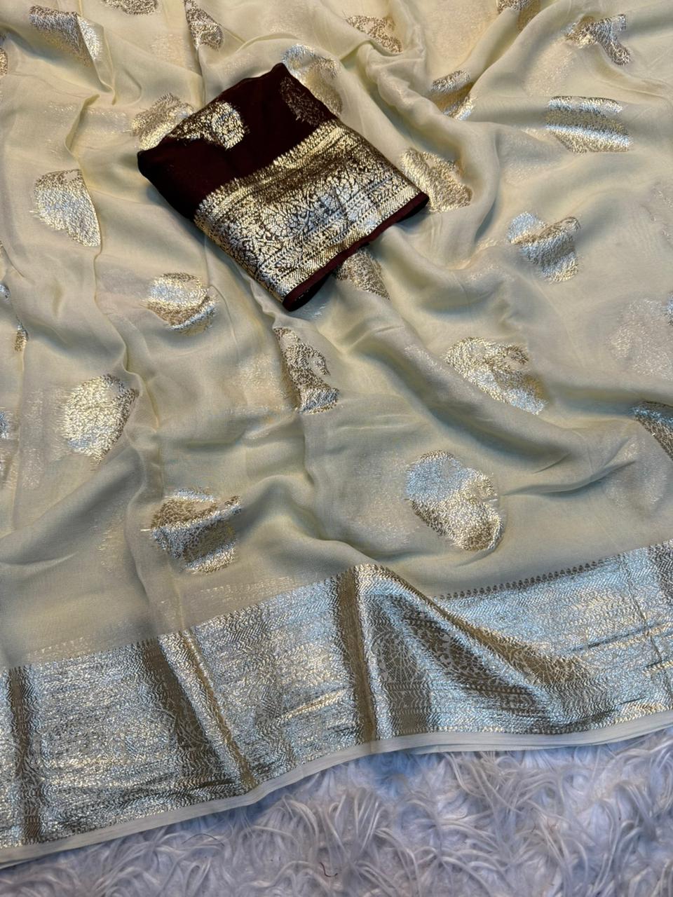 New Festival Wear Viscose Georgette Jacquard Weaving Work Fancy Designer Saree With Blouse