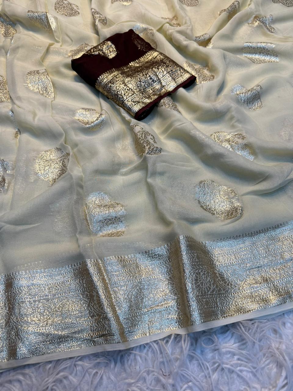 New Festival Wear Viscose Georgette Jacquard Weaving Work Fancy Designer Saree With Blouse