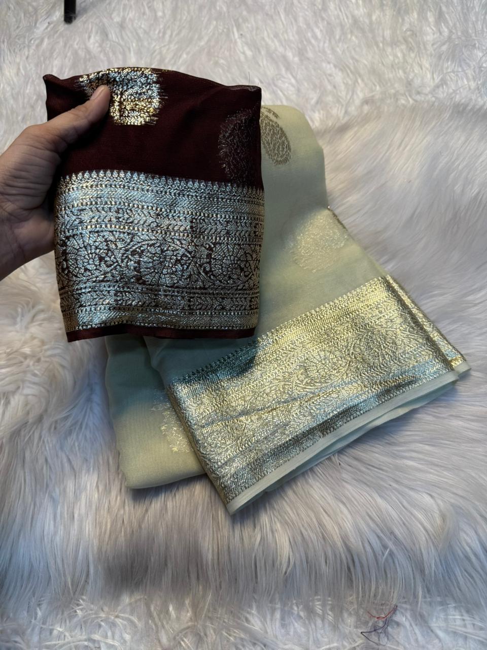 New Festival Wear Viscose Georgette Jacquard Weaving Work Fancy Designer Saree With Blouse