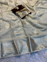 Load image into Gallery viewer, New Festival Wear Viscose Georgette Jacquard Weaving Work Fancy Designer Saree With Blouse
