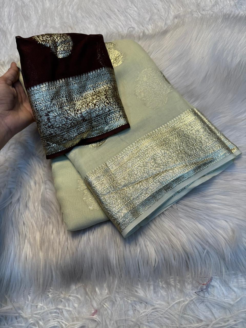 New Festival Wear Viscose Georgette Jacquard Weaving Work Fancy Designer Saree With Blouse
