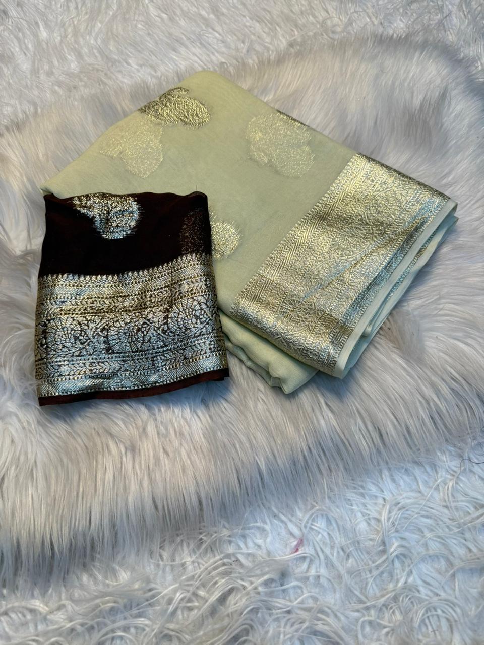 New Festival Wear Viscose Georgette Jacquard Weaving Work Fancy Designer Saree With Blouse
