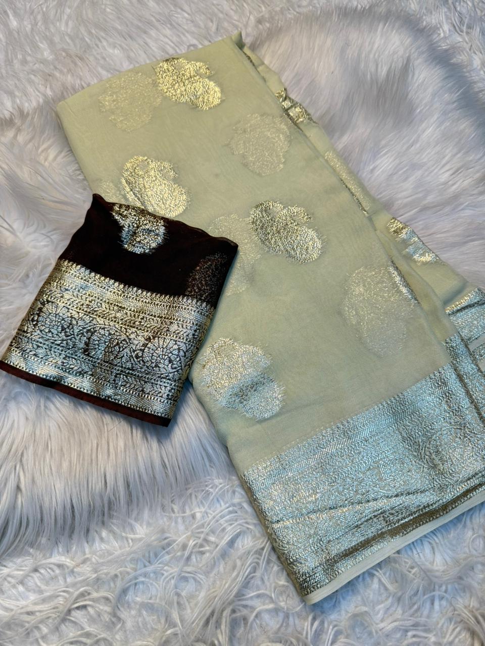 New Festival Wear Viscose Georgette Jacquard Weaving Work Fancy Designer Saree With Blouse