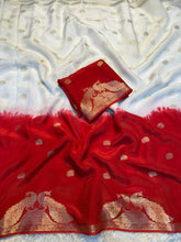 Load image into Gallery viewer, New Festive Wear Pure Soft Viscose Georgette Crepe Silk Jacquard Weaving Zari Work Fancy Designer Saree With Blouse
