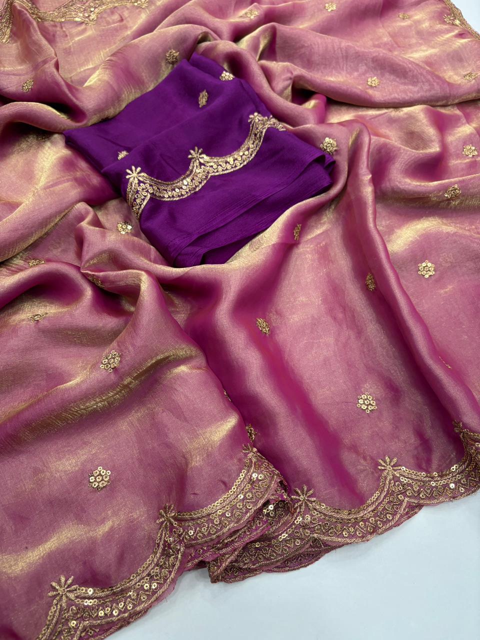 Forbearance Party Wear Space Silk Embroidery Thread Work Fancy Designer Saree With Contrast Blouse Piece