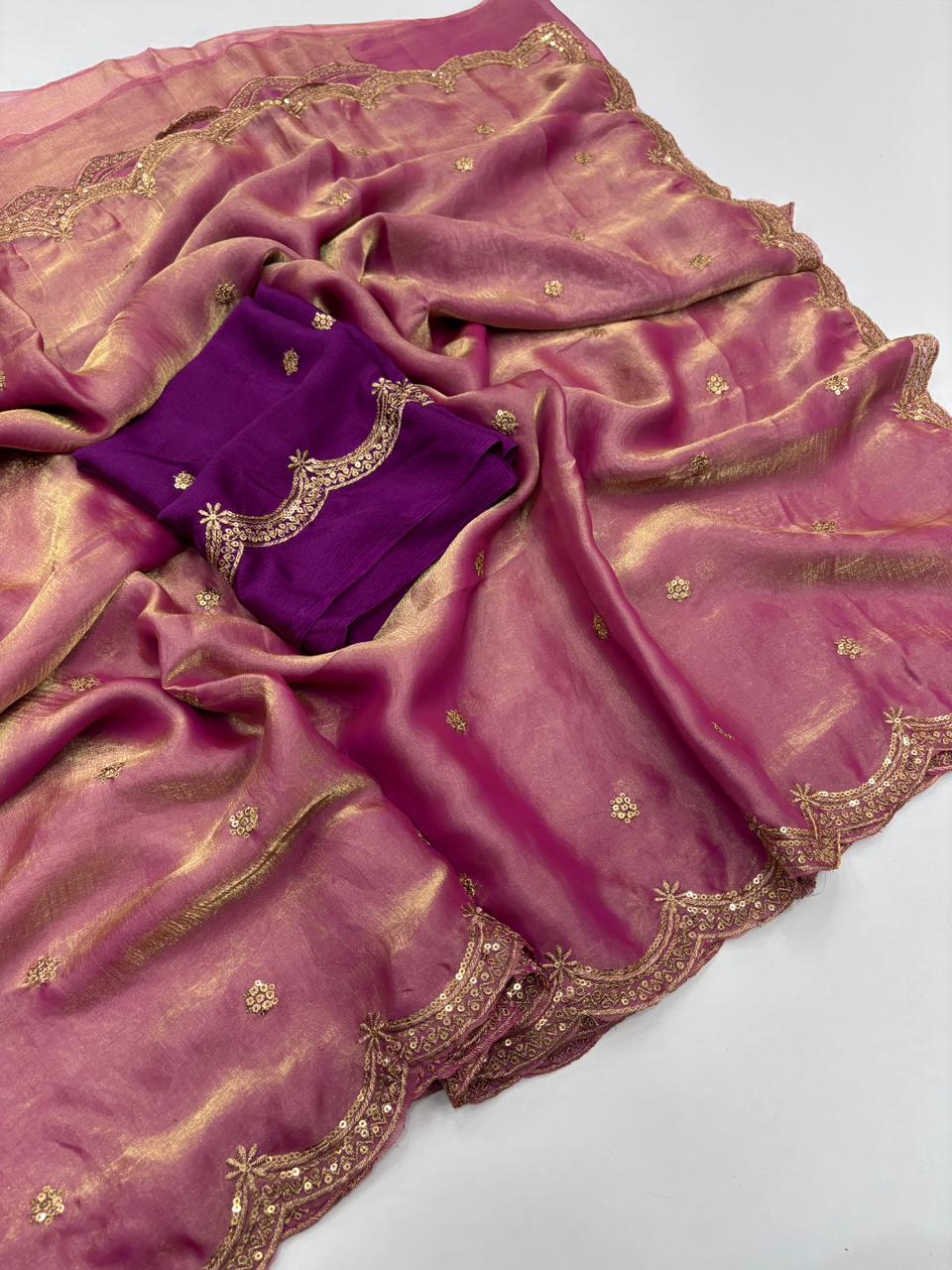 Forbearance Party Wear Space Silk Embroidery Thread Work Fancy Designer Saree With Contrast Blouse Piece