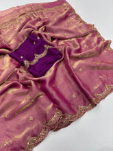 Load image into Gallery viewer, Forbearance Party Wear Space Silk Embroidery Thread Work Fancy Designer Saree With Contrast Blouse Piece
