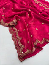 Load image into Gallery viewer, Forbearance Party Wear Space Silk Embroidery Thread Work Fancy Designer Saree With Contrast Blouse Piece
