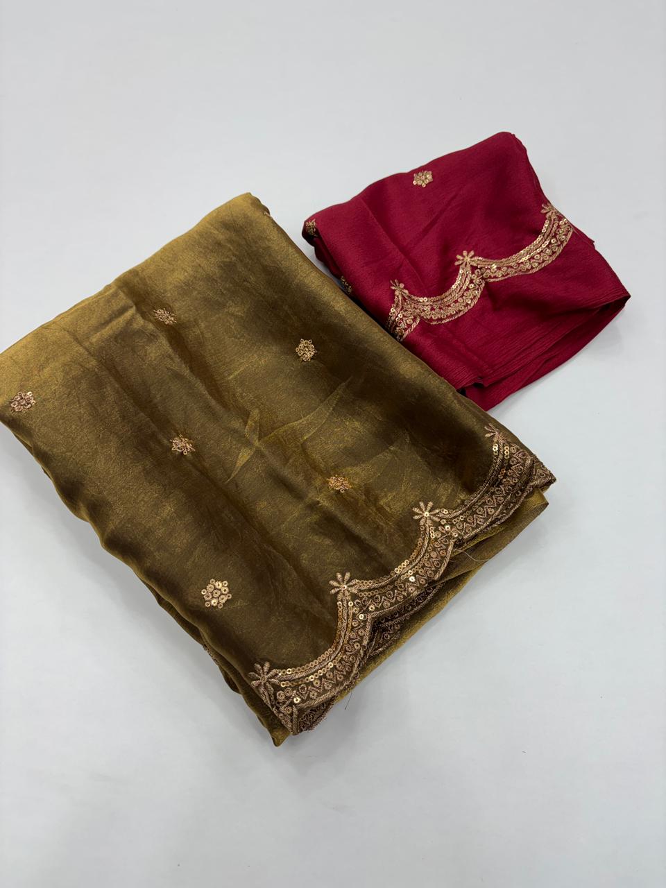 Forbearance Party Wear Space Silk Embroidery Thread Work Fancy Designer Saree With Contrast Blouse Piece