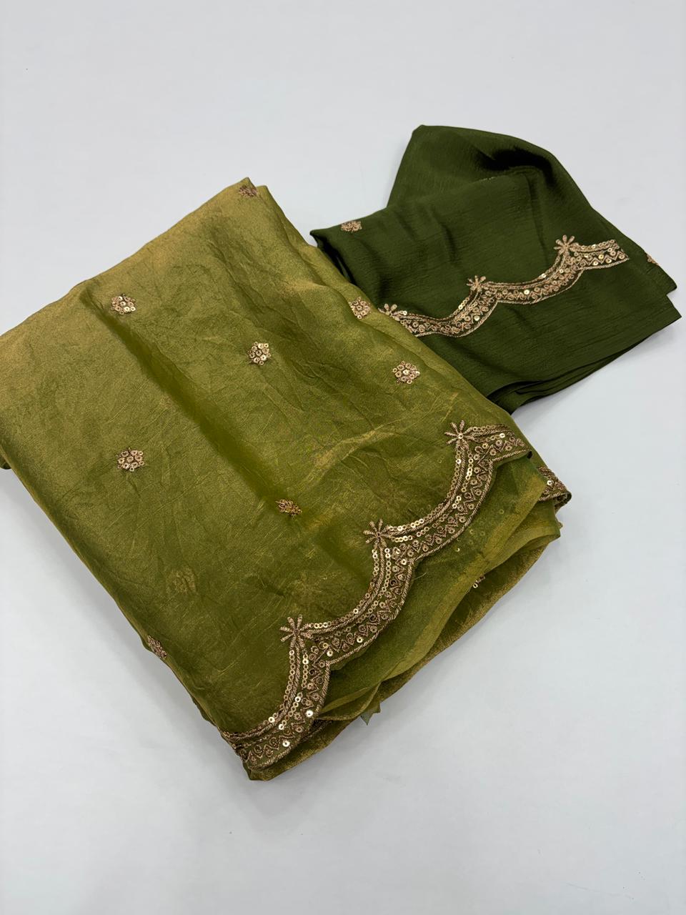 Forbearance Party Wear Space Silk Embroidery Thread Work Fancy Designer Saree With Contrast Blouse Piece
