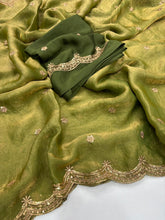 Load image into Gallery viewer, Forbearance Party Wear Space Silk Embroidery Thread Work Fancy Designer Saree With Contrast Blouse Piece
